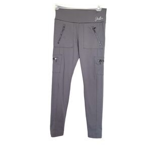 Justice Girls Leggings Sz M Active Cargo Zipper Pockets Wicking High Waist Gray